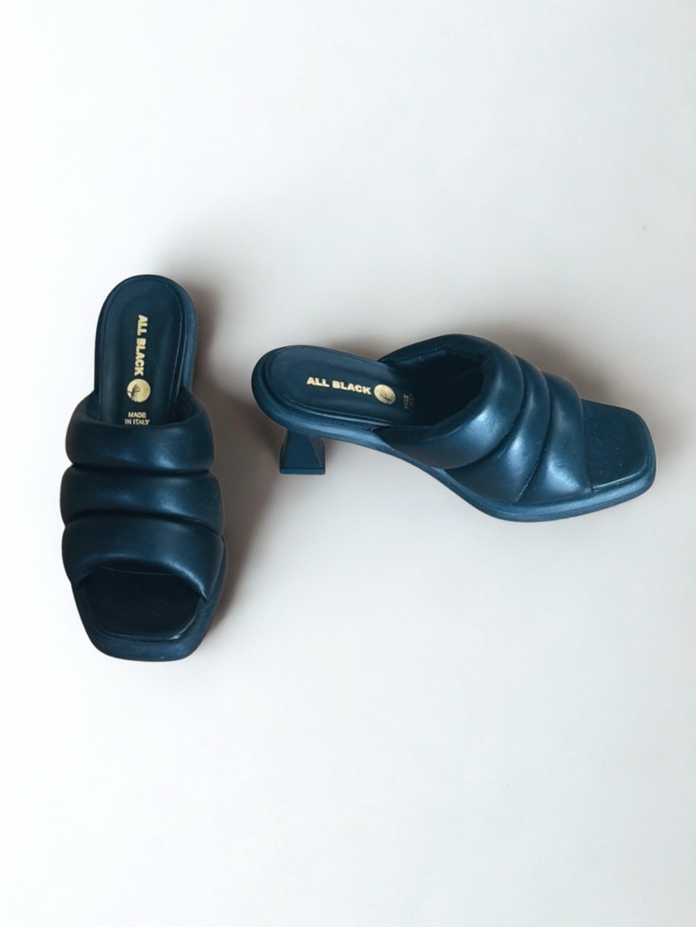 NEW All Black Quilted Slide Mules in Black, EU Size 38 = U.S. Size 7.5